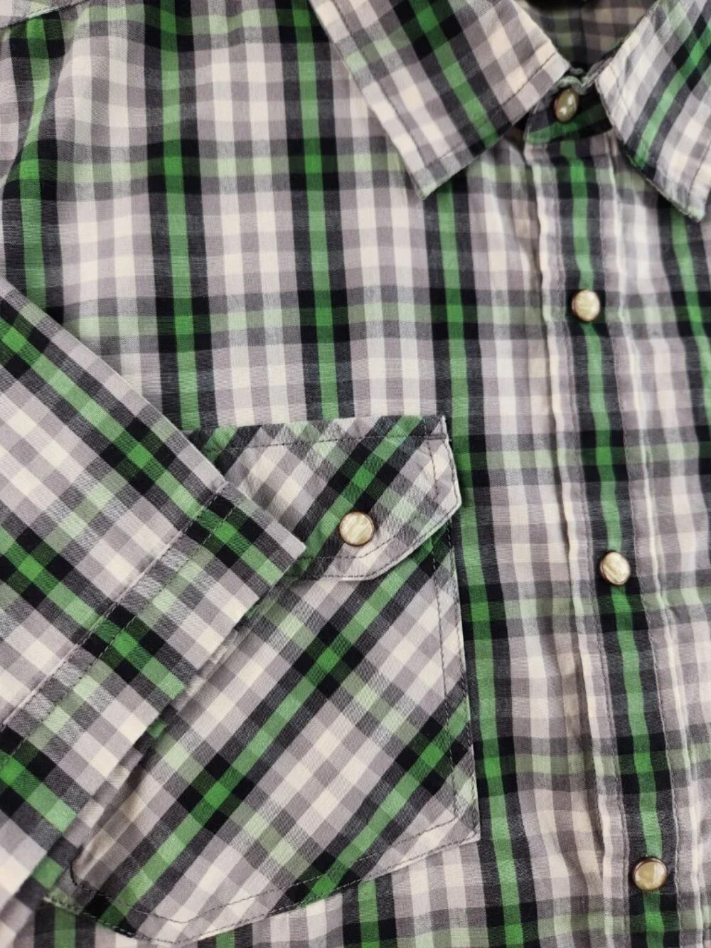 The North Face Western Shirt Men Green Plaid Pearl Snap Hiking Outdoors Medium